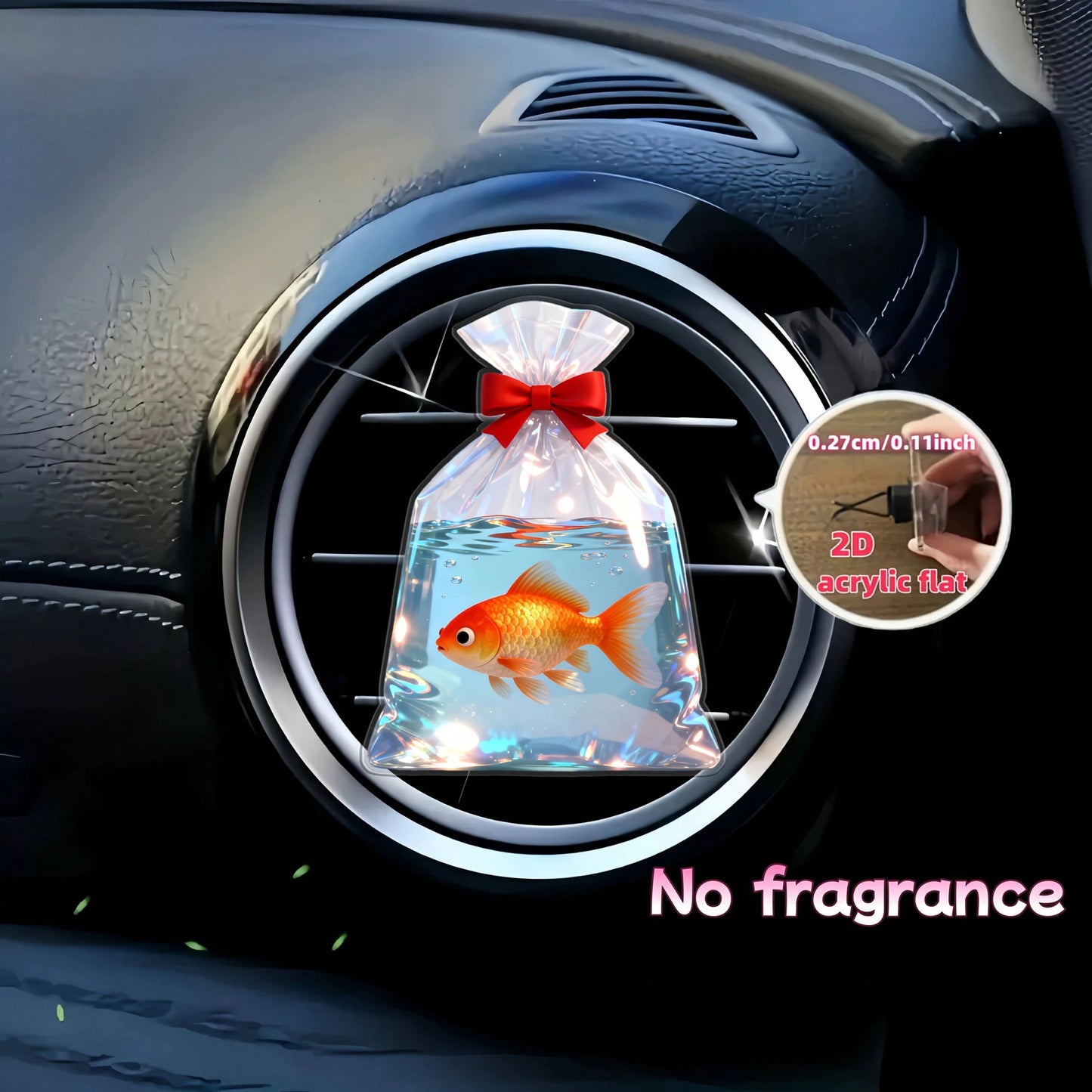 2D Flat, Bow And Small Goldfish Pattern Car Air Vent Trim Decoration, Acrylic Luxurious Cartoon Decorative Items As Small Gifts, Fashionable Car Interior Accessories, Suitable For Holiday Gifts