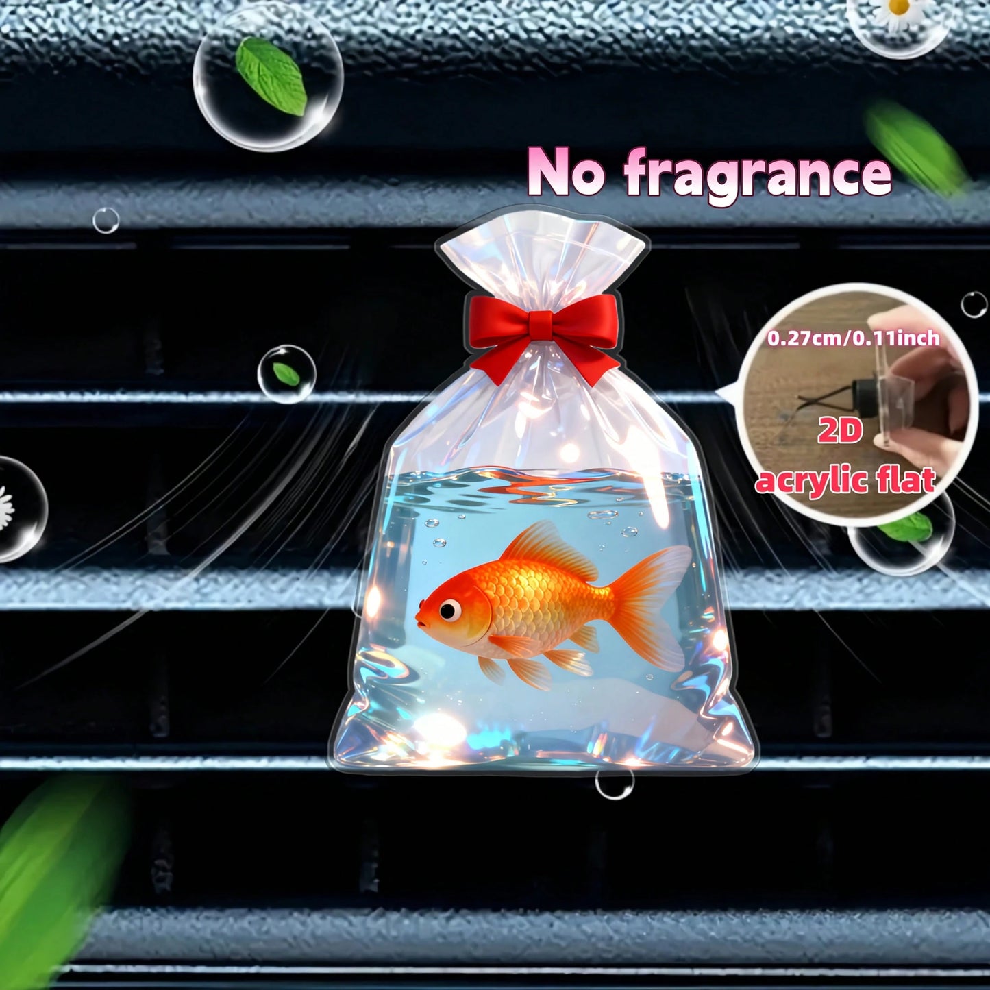 2D Flat, Bow And Small Goldfish Pattern Car Air Vent Trim Decoration, Acrylic Luxurious Cartoon Decorative Items As Small Gifts, Fashionable Car Interior Accessories, Suitable For Holiday Gifts