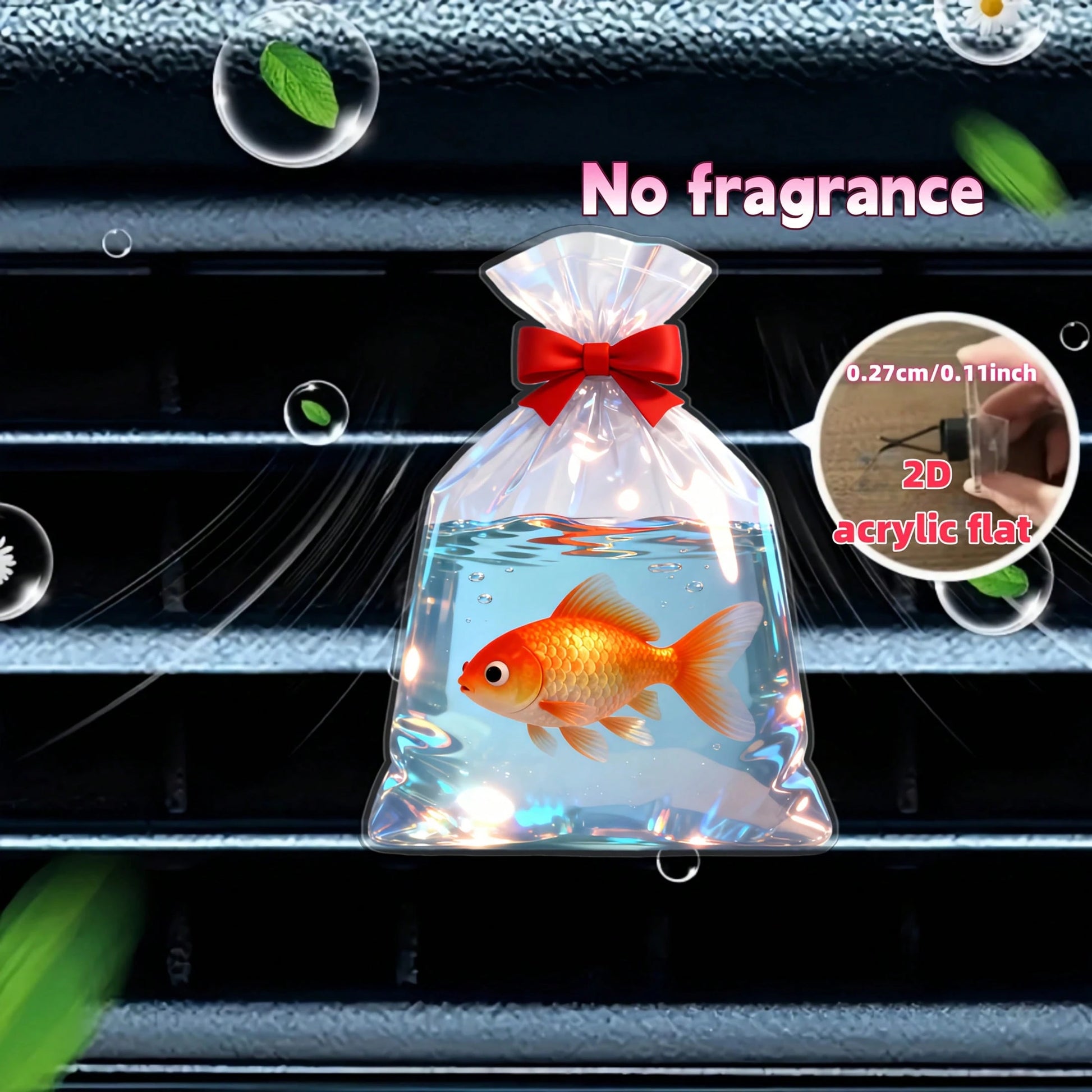 2D Flat, Bow And Small Goldfish Pattern Car Air Vent Trim Decoration, Acrylic Luxurious Cartoon Decorative Items As Small Gifts, Fashionable Car Interior Accessories, Suitable For Holiday Gifts