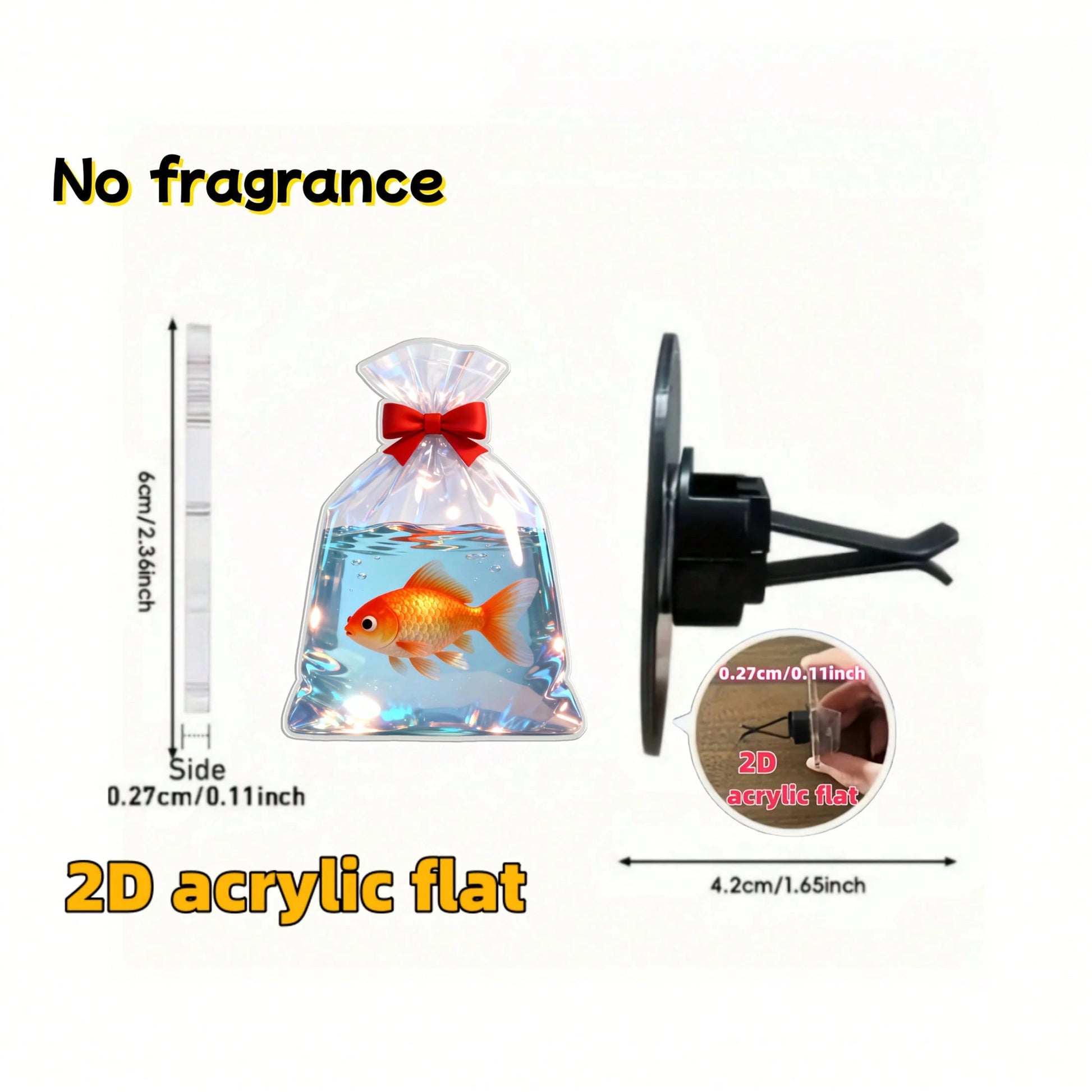 2D Flat, Bow And Small Goldfish Pattern Car Air Vent Trim Decoration, Acrylic Luxurious Cartoon Decorative Items As Small Gifts, Fashionable Car Interior Accessories, Suitable For Holiday Gifts