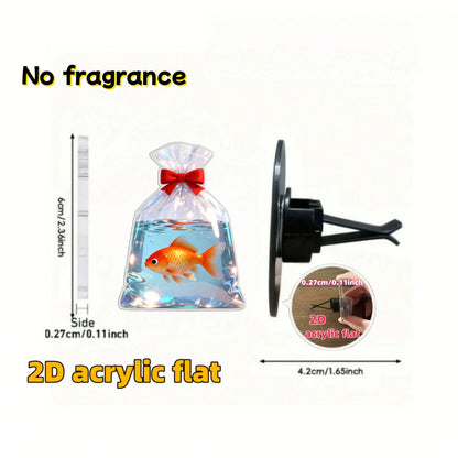 2D Flat, Bow And Small Goldfish Pattern Car Air Vent Trim Decoration, Acrylic Luxurious Cartoon Decorative Items As Small Gifts, Fashionable Car Interior Accessories, Suitable For Holiday Gifts