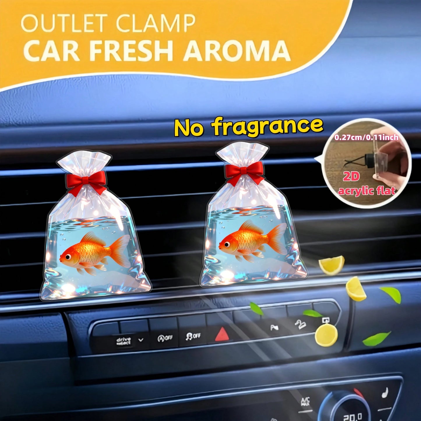 2D Flat, Bow And Small Goldfish Pattern Car Air Vent Trim Decoration, Acrylic Luxurious Cartoon Decorative Items As Small Gifts, Fashionable Car Interior Accessories, Suitable For Holiday Gifts