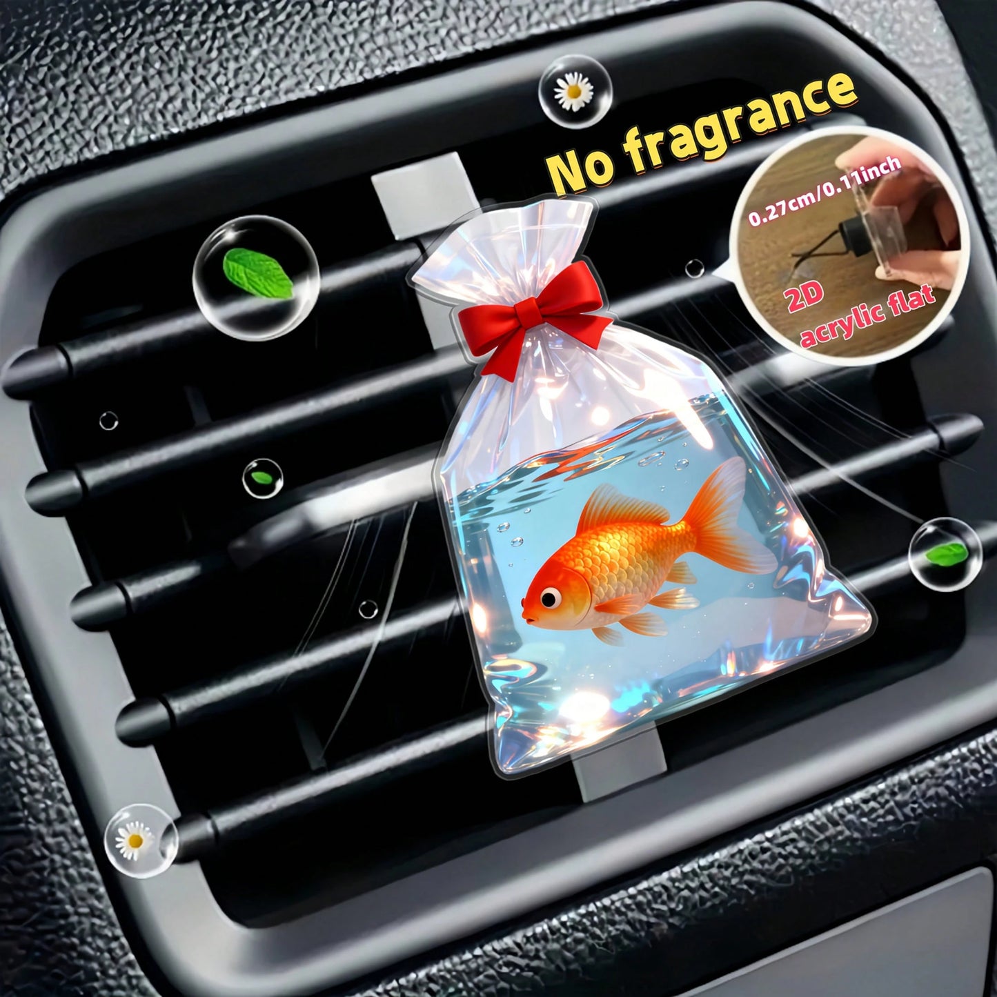 2D Flat, Bow And Small Goldfish Pattern Car Air Vent Trim Decoration, Acrylic Luxurious Cartoon Decorative Items As Small Gifts, Fashionable Car Interior Accessories, Suitable For Holiday Gifts