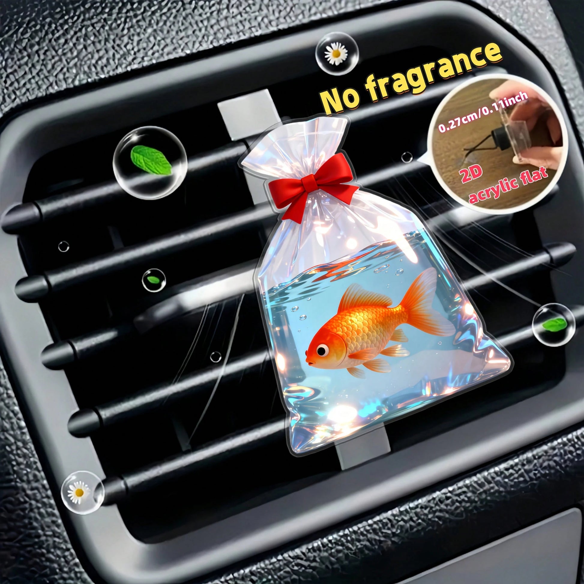 2D Flat, Bow And Small Goldfish Pattern Car Air Vent Trim Decoration, Acrylic Luxurious Cartoon Decorative Items As Small Gifts, Fashionable Car Interior Accessories, Suitable For Holiday Gifts