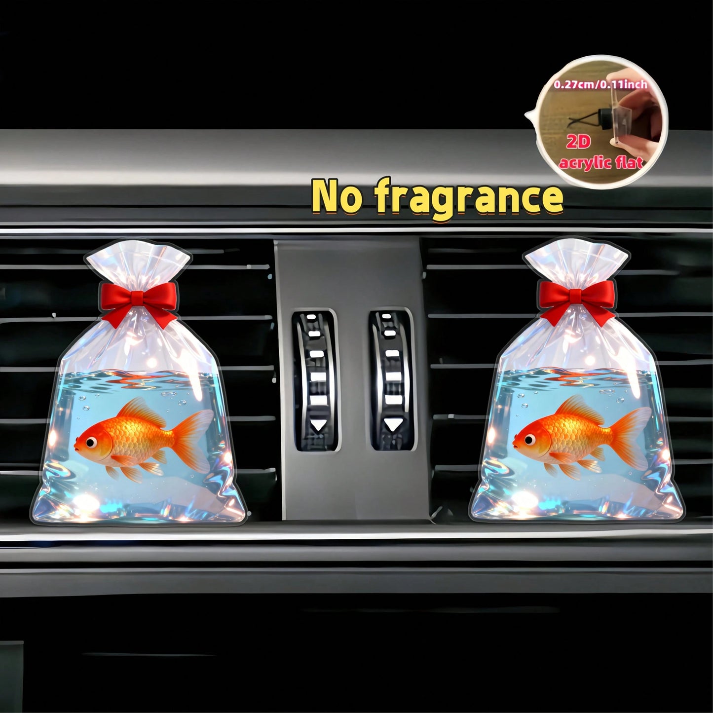 2D Flat, Bow And Small Goldfish Pattern Car Air Vent Trim Decoration, Acrylic Luxurious Cartoon Decorative Items As Small Gifts, Fashionable Car Interior Accessories, Suitable For Holiday Gifts