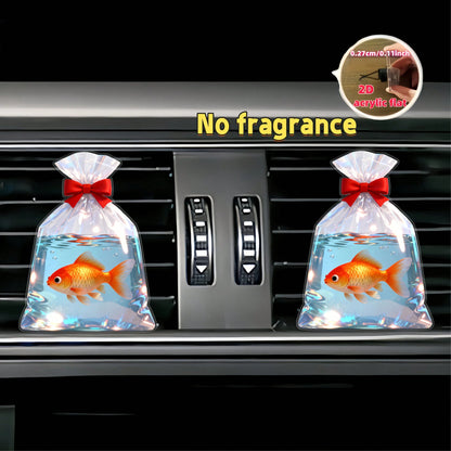 2D Flat, Bow And Small Goldfish Pattern Car Air Vent Trim Decoration, Acrylic Luxurious Cartoon Decorative Items As Small Gifts, Fashionable Car Interior Accessories, Suitable For Holiday Gifts
