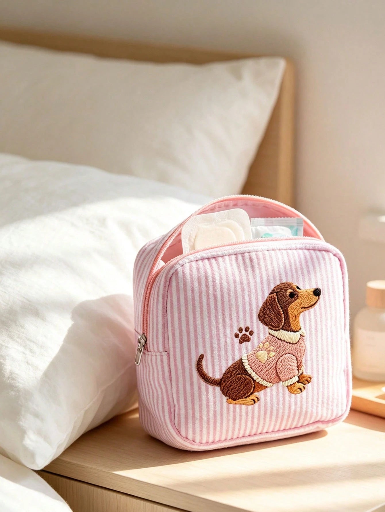 2D Flat Embroidery Puppy Print Minimalist Mini Bag, Portable Storage Bag, Sanitary Napkin Bag, Period Bag, Tampon Bag, Sanitary Napkin Storage Bag, Girls Tampon Storage Bag, Women's Makeup Bag, Coin P