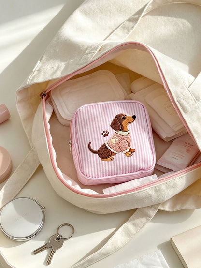 2D Flat Embroidery Puppy Print Minimalist Mini Bag, Portable Storage Bag, Sanitary Napkin Bag, Period Bag, Tampon Bag, Sanitary Napkin Storage Bag, Girls Tampon Storage Bag, Women's Makeup Bag, Coin P