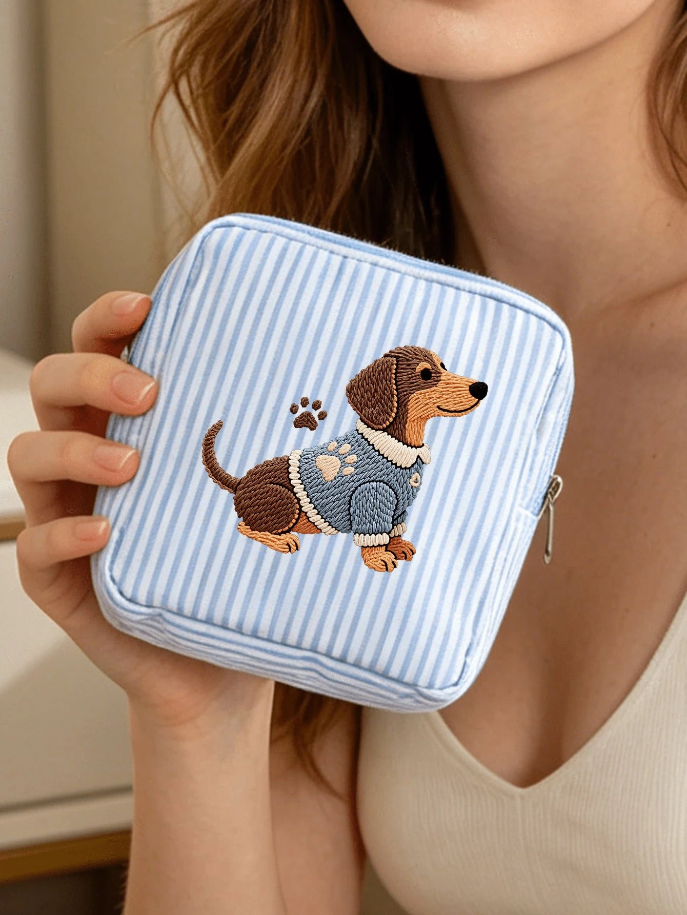 2D Flat Embroidery Puppy Print Minimalist Mini Bag, Portable Storage Bag, Sanitary Napkin Bag, Period Bag, Tampon Bag, Sanitary Napkin Storage Bag, Girls Tampon Storage Bag, Women's Makeup Bag, Coin P