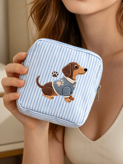 2D Flat Embroidery Puppy Print Minimalist Mini Bag, Portable Storage Bag, Sanitary Napkin Bag, Period Bag, Tampon Bag, Sanitary Napkin Storage Bag, Girls Tampon Storage Bag, Women's Makeup Bag, Coin P