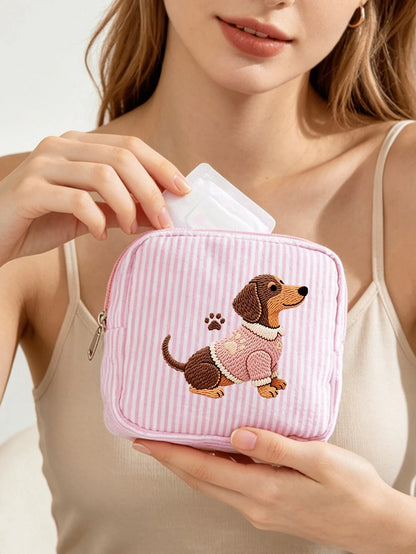 2D Flat Embroidery Puppy Print Minimalist Mini Bag, Portable Storage Bag, Sanitary Napkin Bag, Period Bag, Tampon Bag, Sanitary Napkin Storage Bag, Girls Tampon Storage Bag, Women's Makeup Bag, Coin P