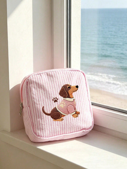 2D Flat Embroidery Puppy Print Minimalist Mini Bag, Portable Storage Bag, Sanitary Napkin Bag, Period Bag, Tampon Bag, Sanitary Napkin Storage Bag, Girls Tampon Storage Bag, Women's Makeup Bag, Coin P