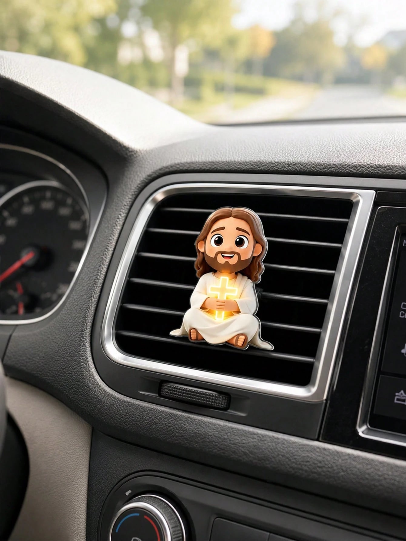 2D Flat Jesus Holding Cross Pattern Car Air Vent Clip Decor, Fragrance Diffuser, Perfect Holiday Gift, Fresh Car Interior Environment, Cute Car Decoration, Angel Shaped Car Accessory, Random Scent, Cu