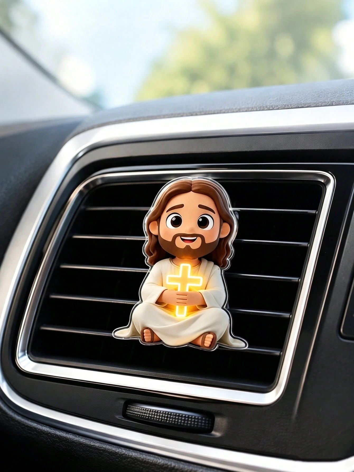 2D Flat Jesus Holding Cross Pattern Car Air Vent Clip Decor, Fragrance Diffuser, Perfect Holiday Gift, Fresh Car Interior Environment, Cute Car Decoration, Angel Shaped Car Accessory, Random Scent, Cu