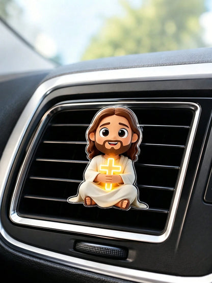 2D Flat Jesus Holding Cross Pattern Car Air Vent Clip Decor, Fragrance Diffuser, Perfect Holiday Gift, Fresh Car Interior Environment, Cute Car Decoration, Angel Shaped Car Accessory, Random Scent, Cu
