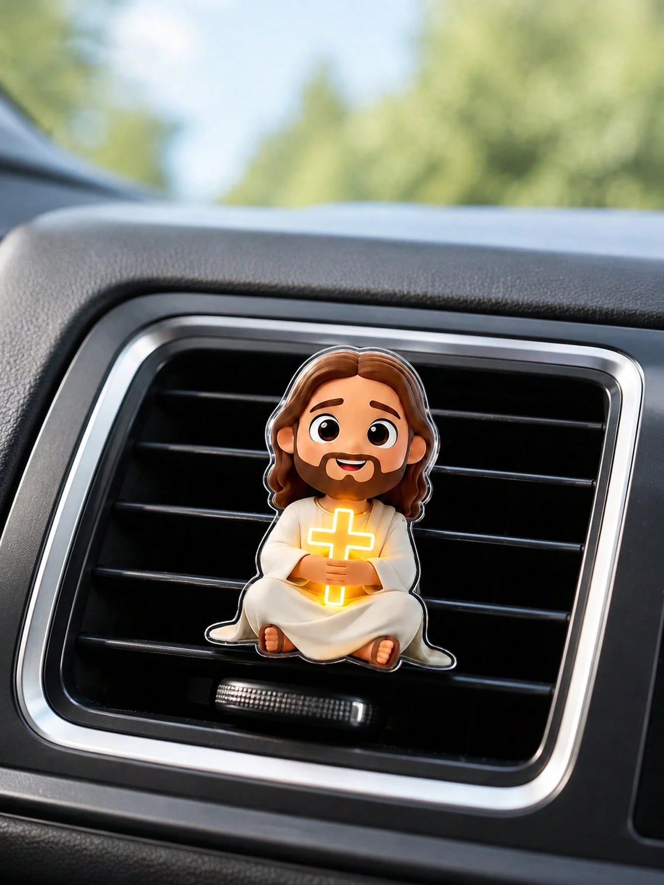 2D Flat Jesus Holding Cross Pattern Car Air Vent Clip Decor, Fragrance Diffuser, Perfect Holiday Gift, Fresh Car Interior Environment, Cute Car Decoration, Angel Shaped Car Accessory, Random Scent, Cu