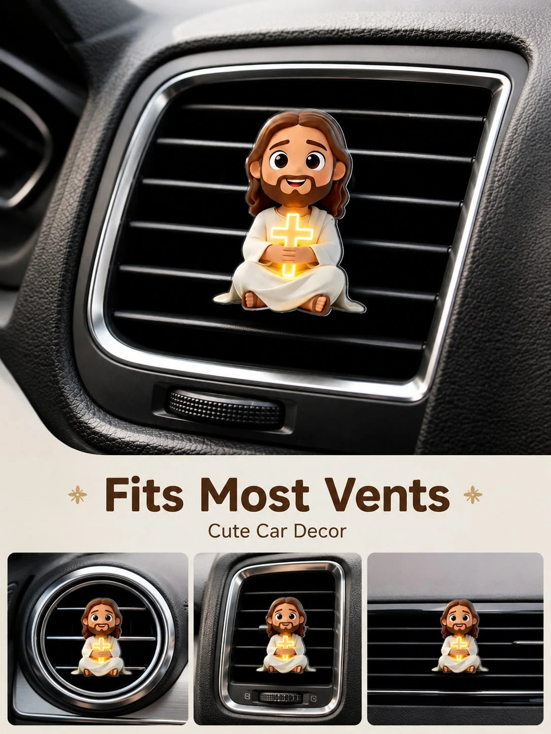 2D Flat Jesus Holding Cross Pattern Car Air Vent Clip Decor, Fragrance Diffuser, Perfect Holiday Gift, Fresh Car Interior Environment, Cute Car Decoration, Angel Shaped Car Accessory, Random Scent, Cu