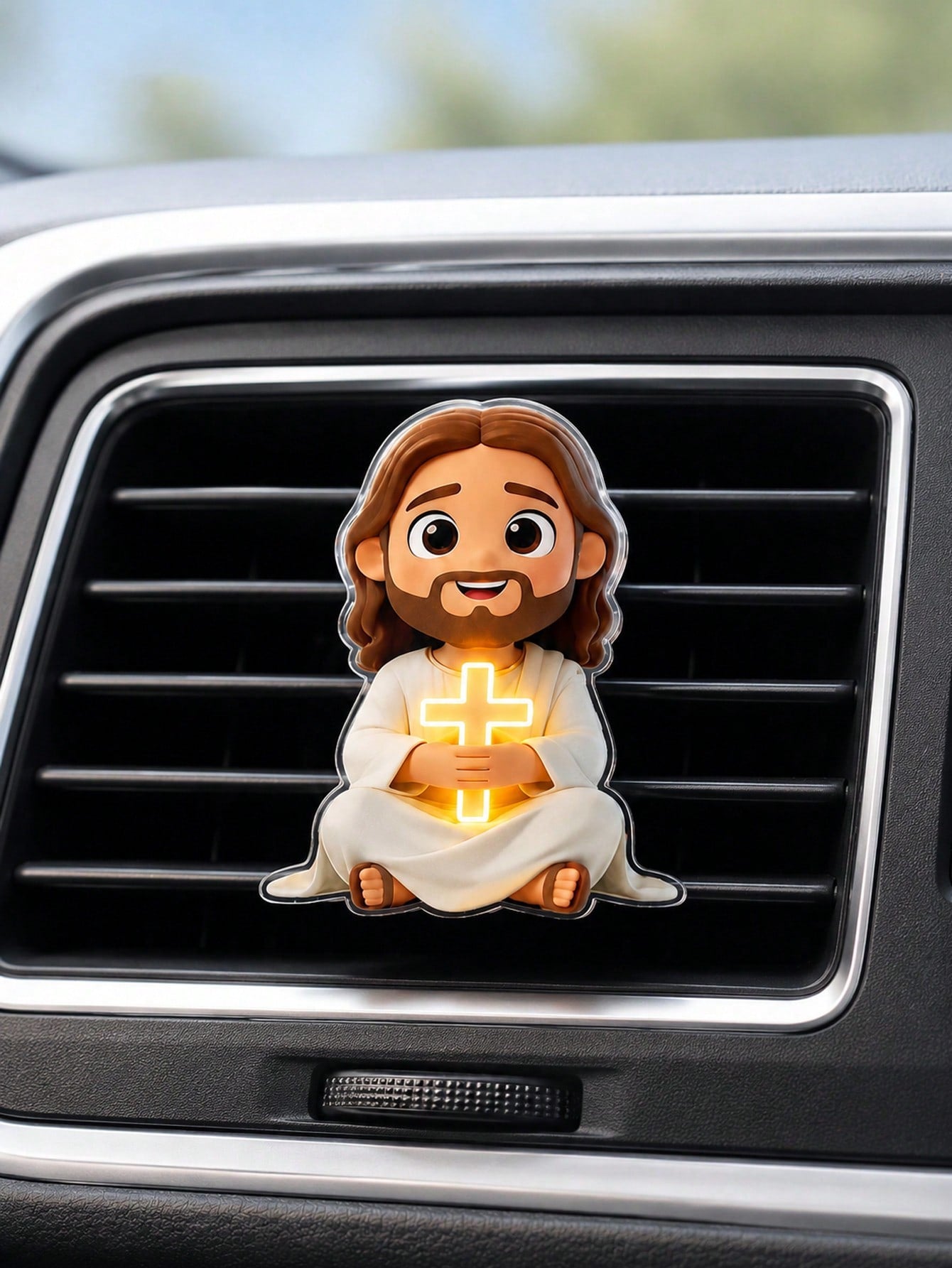 2D Flat Jesus Holding Cross Pattern Car Air Vent Clip Decor, Fragrance Diffuser, Perfect Holiday Gift, Fresh Car Interior Environment, Cute Car Decoration, Angel Shaped Car Accessory, Random Scent, Cu