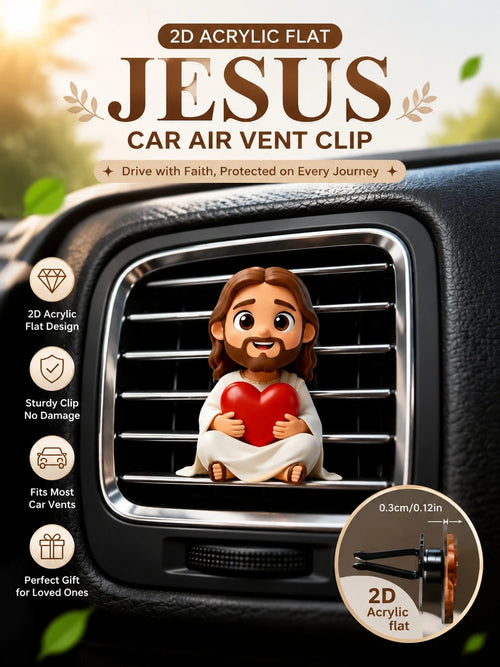 2D Flat Jesus Holding Heart Cartoon Air Vent Clip- Random Scent (2pcs Fragrance Pads), Acrylic Luxury Decor, Fashionable Car Interior Accessory, Ideal Holiday Gift