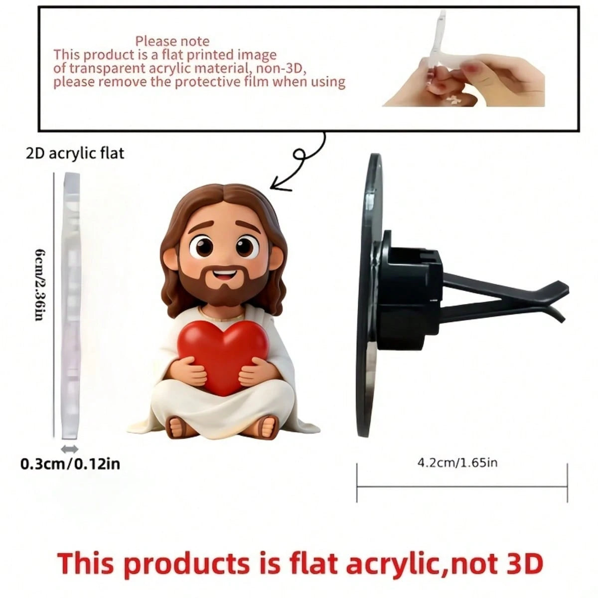 2D Flat Jesus Holding Heart Cartoon Air Vent Clip- Random Scent (2pcs Fragrance Pads), Acrylic Luxury Decor, Fashionable Car Interior Accessory, Ideal Holiday Gift