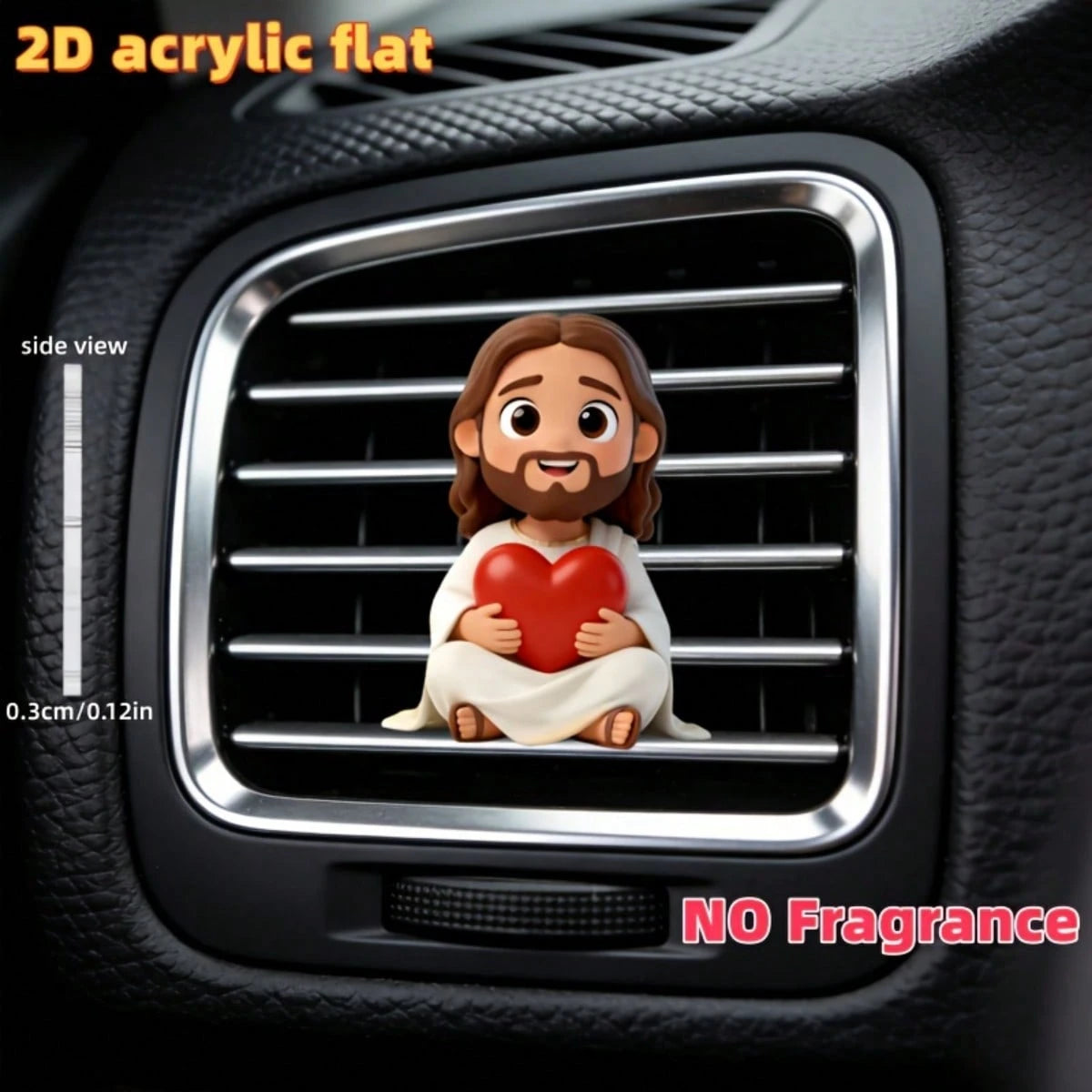 2D Flat Jesus Holding Heart Cartoon Air Vent Clip- Random Scent (2pcs Fragrance Pads), Acrylic Luxury Decor, Fashionable Car Interior Accessory, Ideal Holiday Gift