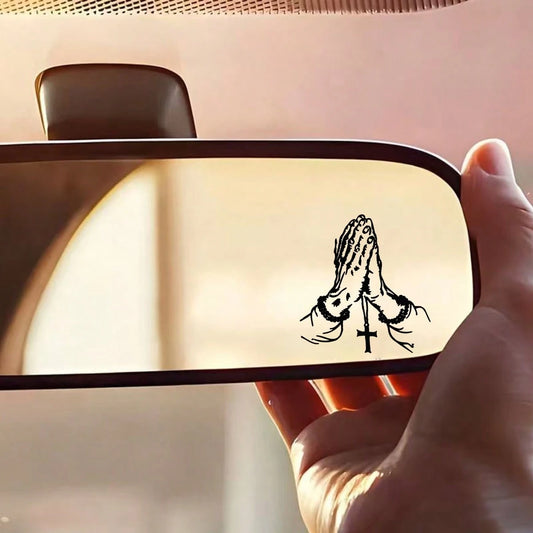 2D Flat- Prayer Hand Sticker, Car Rearview Mirror Sticker, Car Shaped Window Glass Motorcycle Laptop Vinyl Sticker, Car Sticker