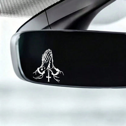 2D Flat- Prayer Hand Sticker, Car Rearview Mirror Sticker, Car Shaped Window Glass Motorcycle Laptop Vinyl Sticker, Car Sticker