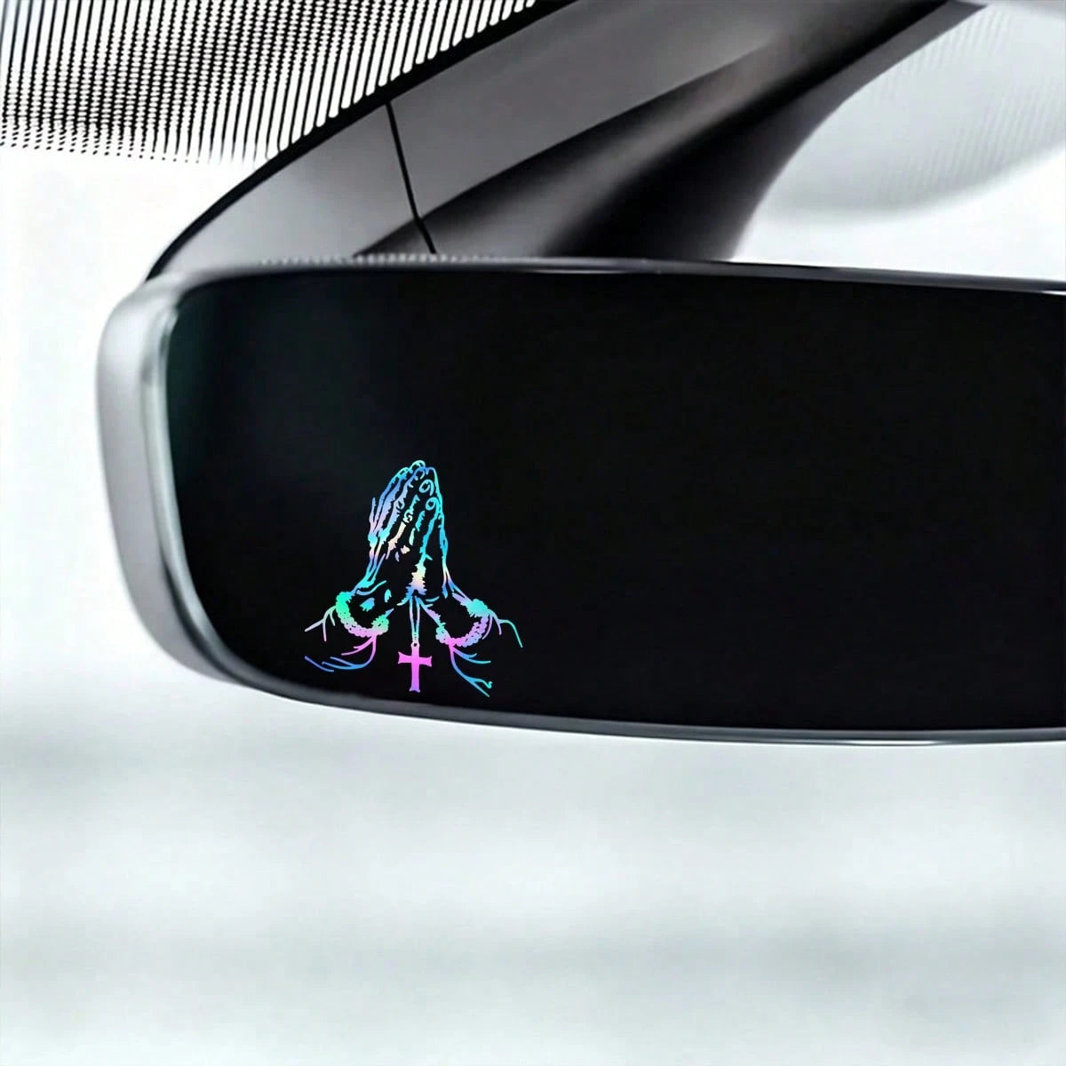 2D Flat- Prayer Hand Sticker, Car Rearview Mirror Sticker, Car Shaped Window Glass Motorcycle Laptop Vinyl Sticker, Car Sticker