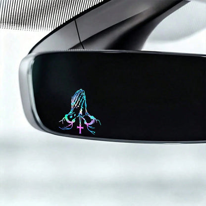 2D Flat- Prayer Hand Sticker, Car Rearview Mirror Sticker, Car Shaped Window Glass Motorcycle Laptop Vinyl Sticker, Car Sticker