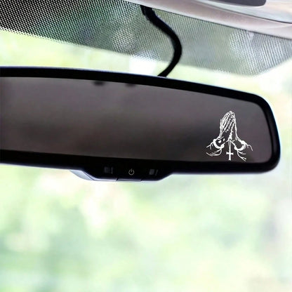 2D Flat- Prayer Hand Sticker, Car Rearview Mirror Sticker, Car Shaped Window Glass Motorcycle Laptop Vinyl Sticker, Car Sticker