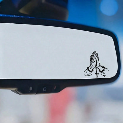 2D Flat- Prayer Hand Sticker, Car Rearview Mirror Sticker, Car Shaped Window Glass Motorcycle Laptop Vinyl Sticker, Car Sticker