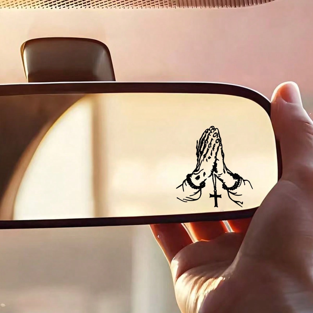 2D Flat- Prayer Hand Sticker, Car Rearview Mirror Sticker, Car Shaped Window Glass Motorcycle Laptop Vinyl Sticker, Car Sticker