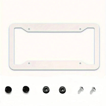2D Flat, Pink And White Stained Glass Style Floral And Green Leaf Pattern Metal License Plate Frame (With Enhanced Features), 12X 6inch Aluminum Car License Plate Frame, Suitable For Sedans/SUVs/Picku