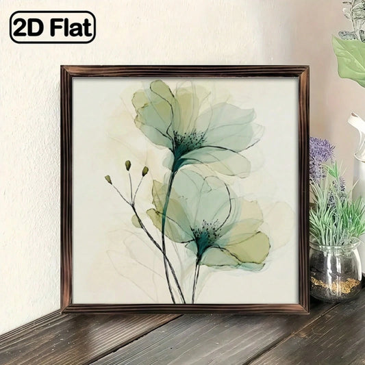 2D Panel, 8X 8inch Wooden Frame Wall Art, Featuring A Green Plant Design, Suitable For Indoor And Outdoor Decoration. This Modern Minimalist Piece Is An Ideal Gift For Occasions Like Easter And Mother