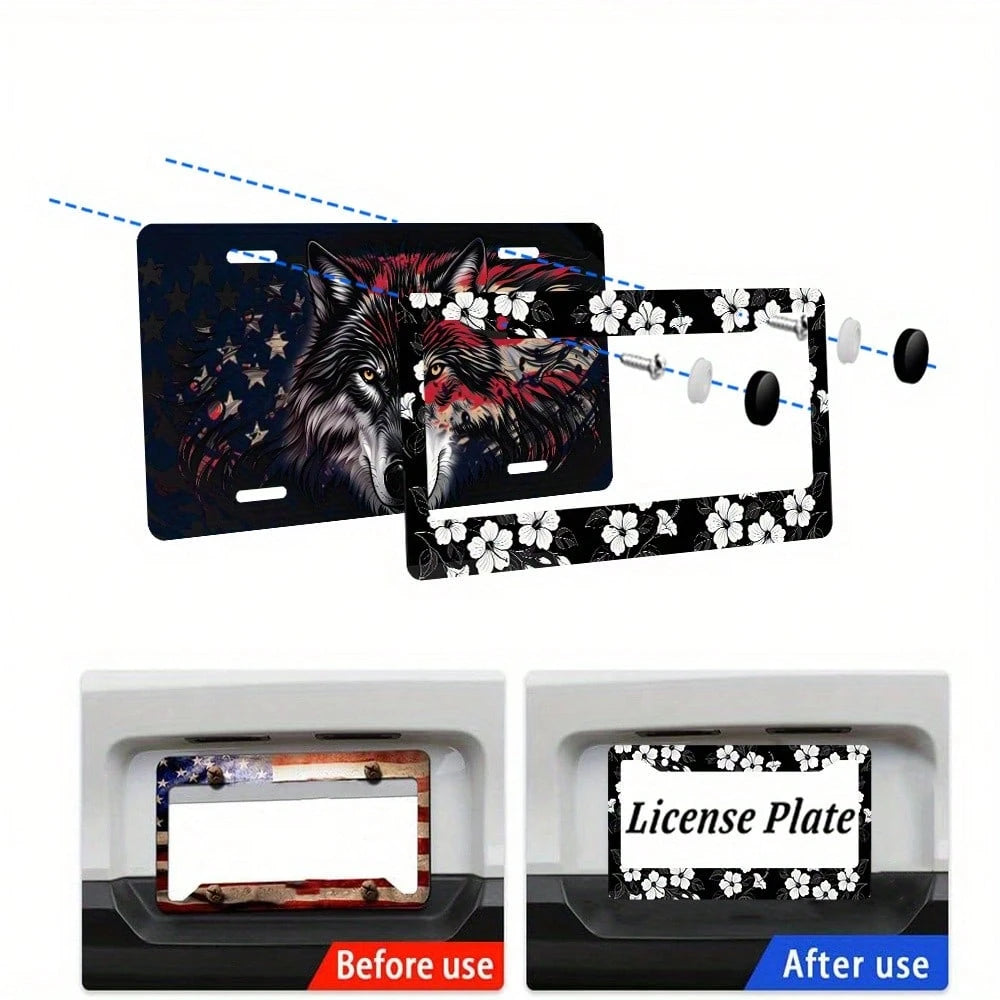 2D White Hibiscus Flower Car License Plate Frame Hawaiian Floral Round Hollow Unisex Personalized Decorative License Plate Holder