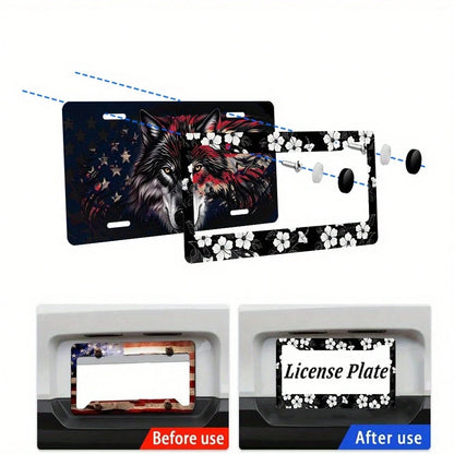 2D White Hibiscus Flower Car License Plate Frame Hawaiian Floral Round Hollow Unisex Personalized Decorative License Plate Holder