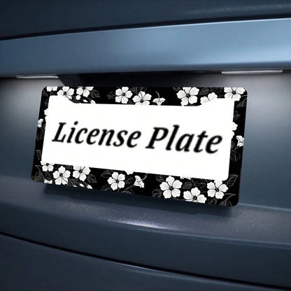 2D White Hibiscus Flower Car License Plate Frame Hawaiian Floral Round Hollow Unisex Personalized Decorative License Plate Holder