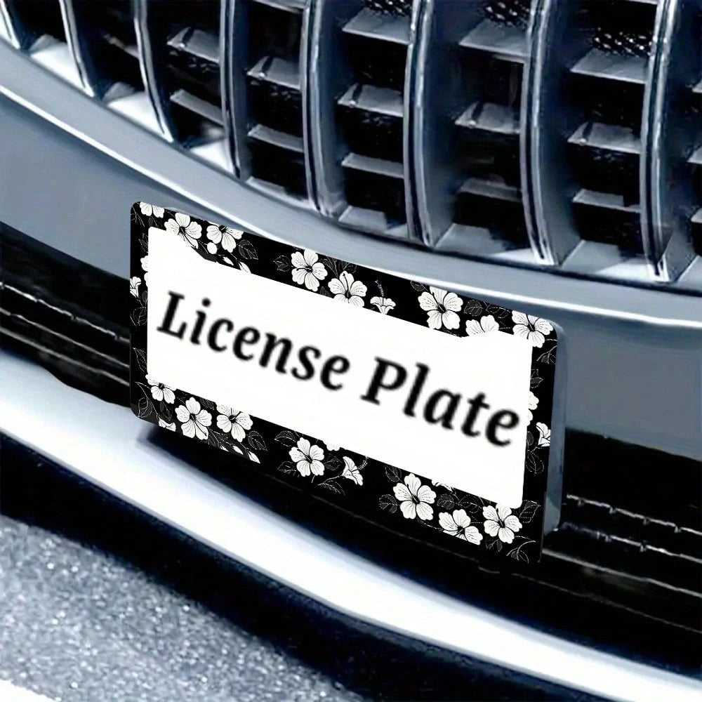 2D White Hibiscus Flower Car License Plate Frame Hawaiian Floral Round Hollow Unisex Personalized Decorative License Plate Holder