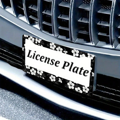 2D White Hibiscus Flower Car License Plate Frame Hawaiian Floral Round Hollow Unisex Personalized Decorative License Plate Holder