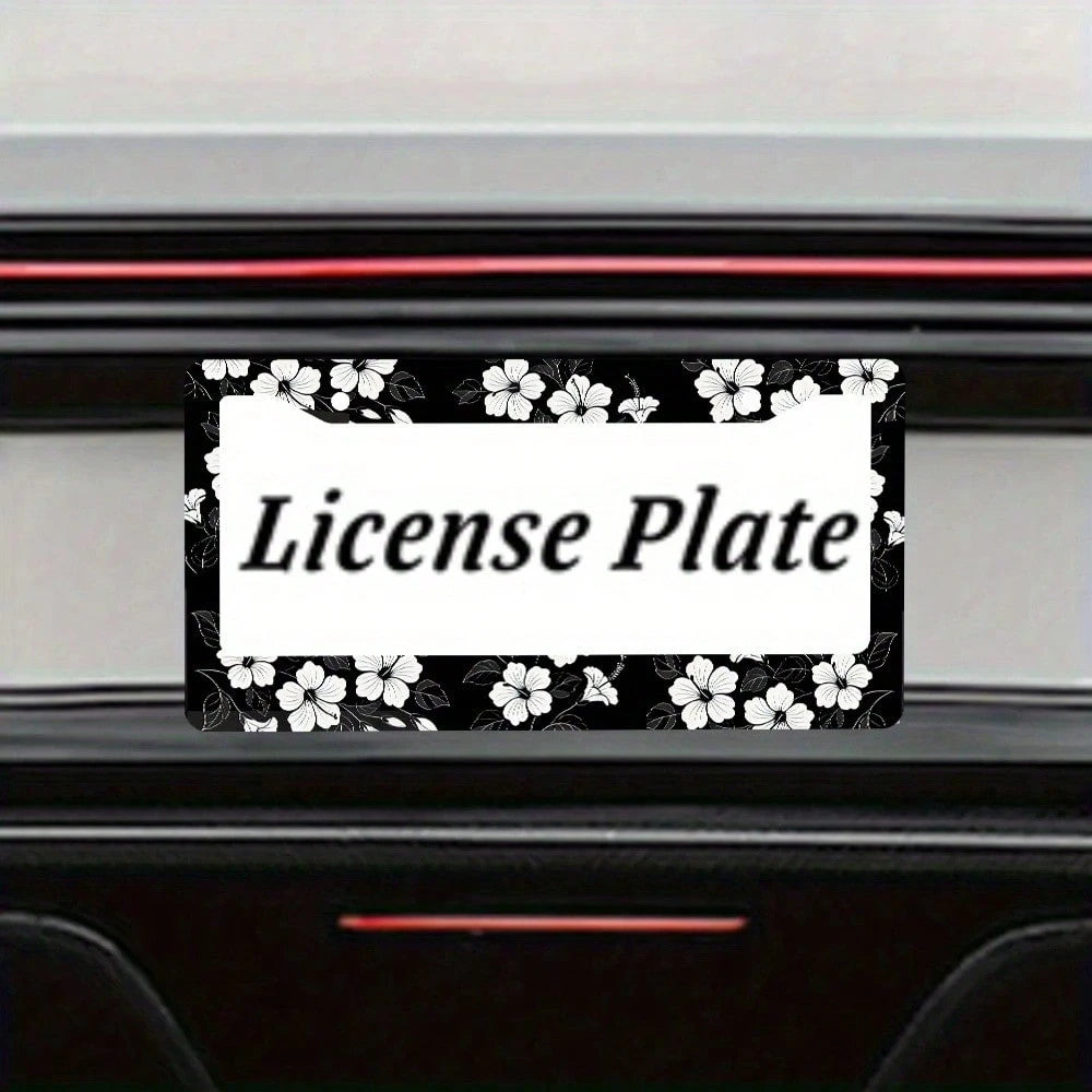 2D White Hibiscus Flower Car License Plate Frame Hawaiian Floral Round Hollow Unisex Personalized Decorative License Plate Holder