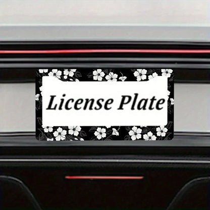 2D White Hibiscus Flower Car License Plate Frame Hawaiian Floral Round Hollow Unisex Personalized Decorative License Plate Holder