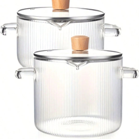2pack Borosilicate Glass Pot, Heat-Resistant Transparent Soup And Congee Pot, Suitable For Stove And Oven, Ideal For Simmering Soup And Milk Lamian Noodles, Easier To Clean, Odorless, A Musthave In Th