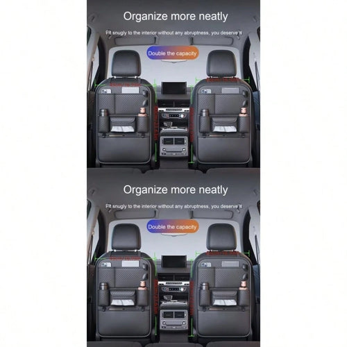 2pc PU Leather Car Back Seat Storage Organizer, Multi-Functional Holder For Tissue, Water Cup, Single/Double Cup Design Available, Securely Store Tablet, Bottles & Car Accessories, Neat Travel Space S