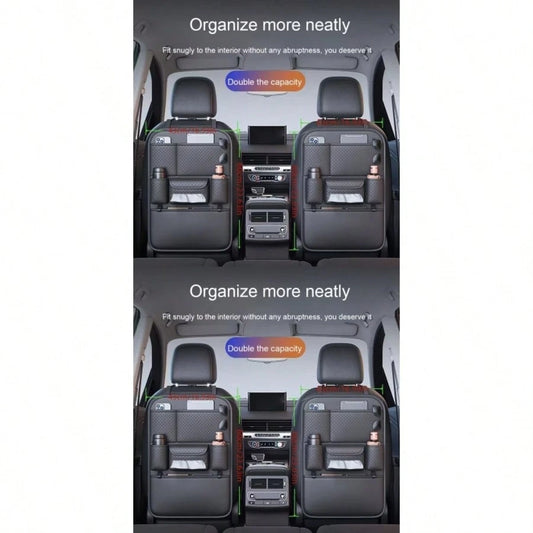 2pc PU Leather Car Back Seat Storage Organizer, Multi-Functional Holder For Tissue, Water Cup, Single/Double Cup Design Available, Securely Store Tablet, Bottles & Car Accessories, Neat Travel Space S