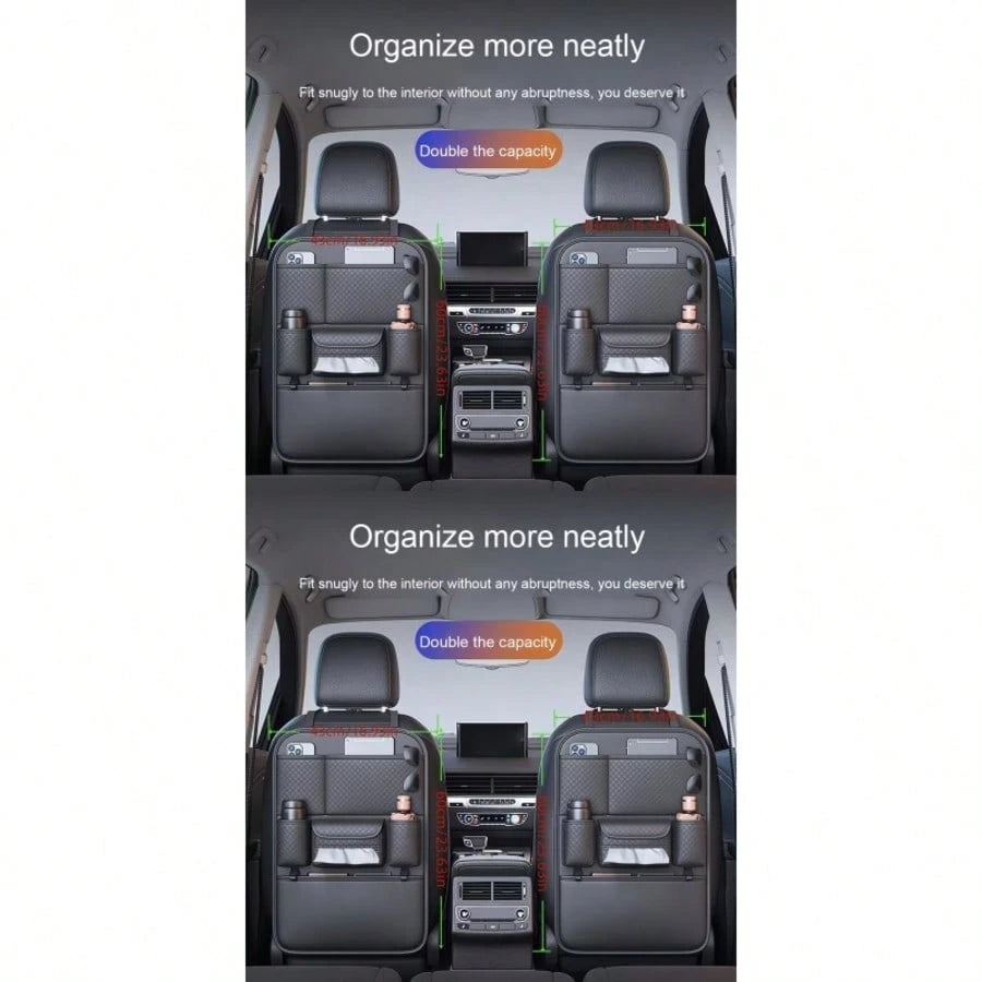 2pc PU Leather Car Back Seat Storage Organizer, Multi-Functional Holder For Tissue, Water Cup, Single/Double Cup Design Available, Securely Store Tablet, Bottles & Car Accessories, Neat Travel Space S