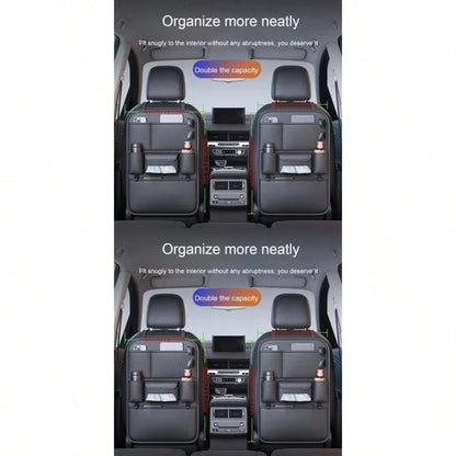 2pc PU Leather Car Back Seat Storage Organizer, Multi-Functional Holder For Tissue, Water Cup, Single/Double Cup Design Available, Securely Store Tablet, Bottles & Car Accessories, Neat Travel Space S