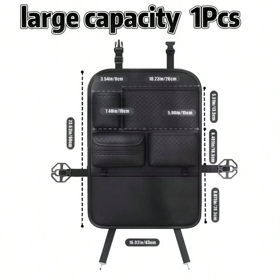2pc PU Leather Car Back Seat Storage Organizer, Multi-Functional Holder For Tissue, Water Cup, Single/Double Cup Design Available, Securely Store Tablet, Bottles & Car Accessories, Neat Travel Space S