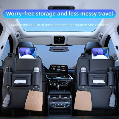2pc PU Leather Car Back Seat Storage Organizer, Multi-Functional Holder For Tissue, Water Cup, Single/Double Cup Design Available, Securely Store Tablet, Bottles & Car Accessories, Neat Travel Space S