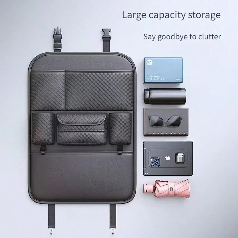 2pc PU Leather Car Back Seat Storage Organizer, Multi-Functional Holder For Tissue, Water Cup, Single/Double Cup Design Available, Securely Store Tablet, Bottles & Car Accessories, Neat Travel Space S