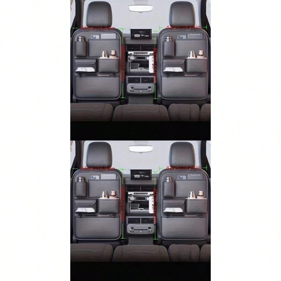 2pc PU Leather Car Back Seat Storage Organizer, Multi-Functional Holder For Tissue, Water Cup, Single/Double Cup Design Available, Securely Store Tablet, Bottles & Car Accessories, Neat Travel Space S